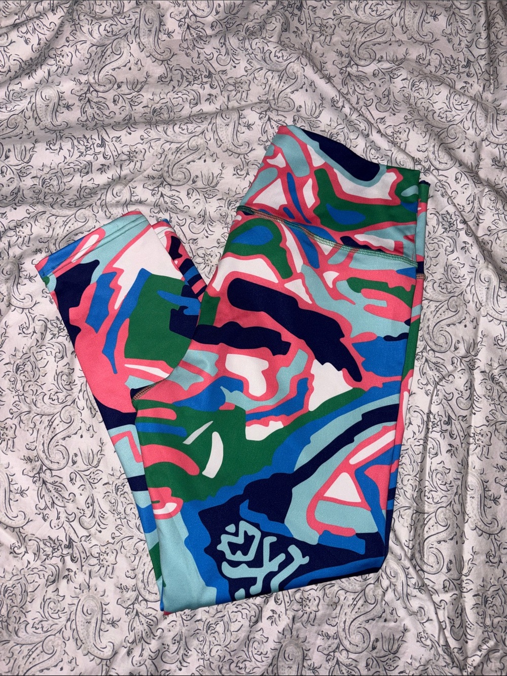 Bold Multicolor Abstract Leggings - Pink & Blue & Green